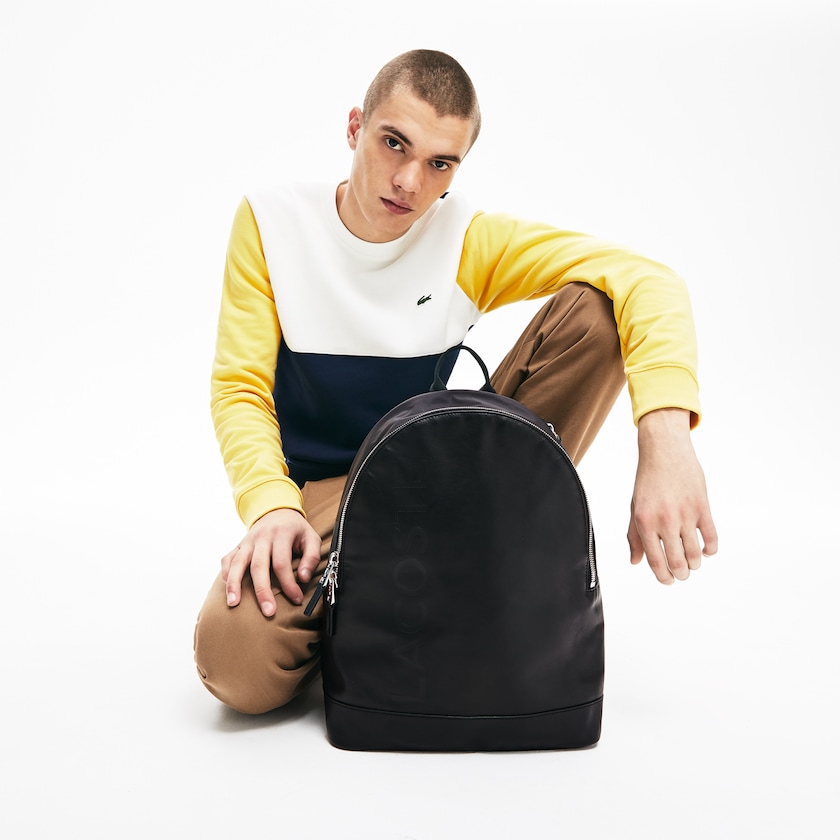 Mochilas Pretas Masculino Lacoste L.12.12 Signature Leather Zip ZV8-59695U4
