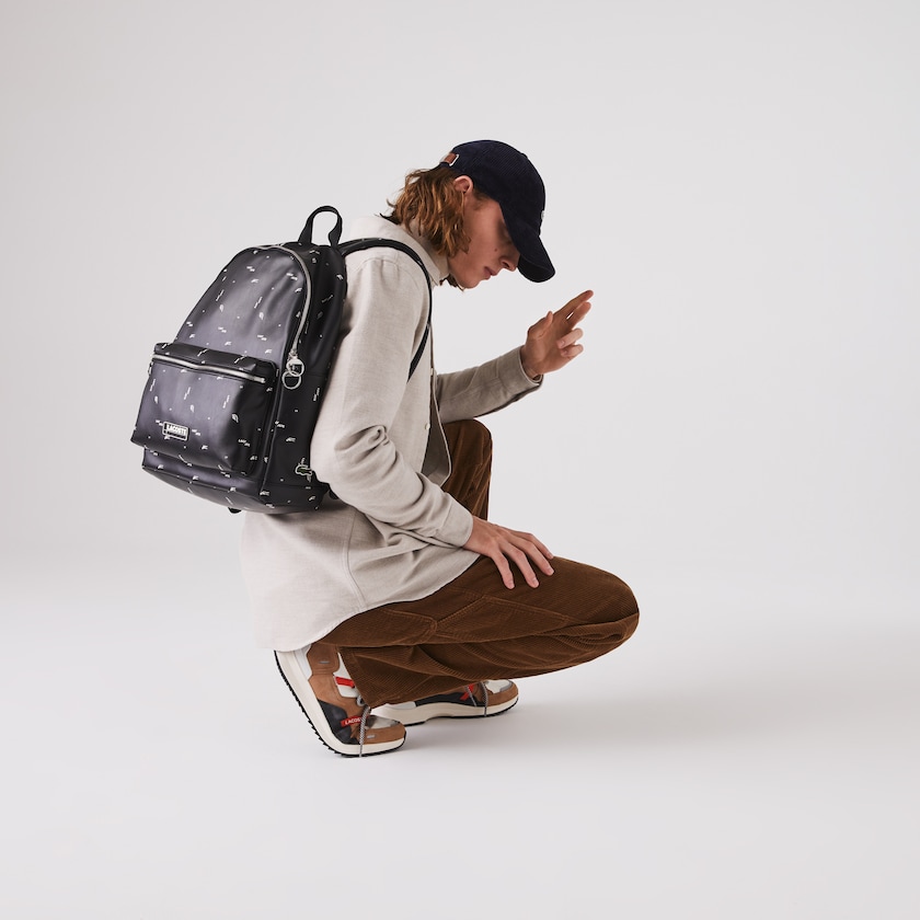 Mochilas Pretas Masculino Lacoste LCST Printed Coated Canvas YT0-29452H6