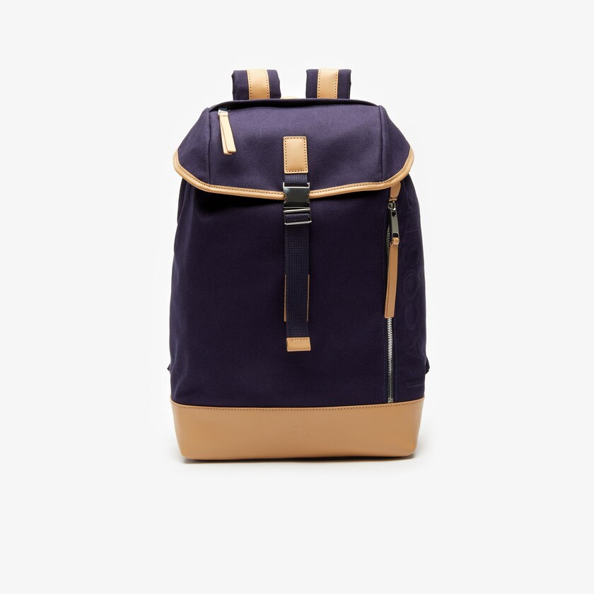 Mochilas Azul Marinho Marrom Masculino Lacoste Leather Finishes Cotton Flap GY7-38023R2