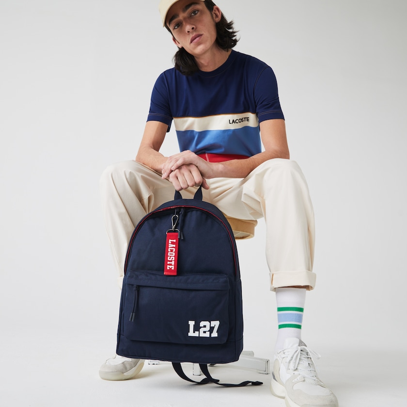 Mochilas Azul Marinho Vermelhas Masculino Lacoste Neocroc L27 Lettered Canvas MQ7-33063M2