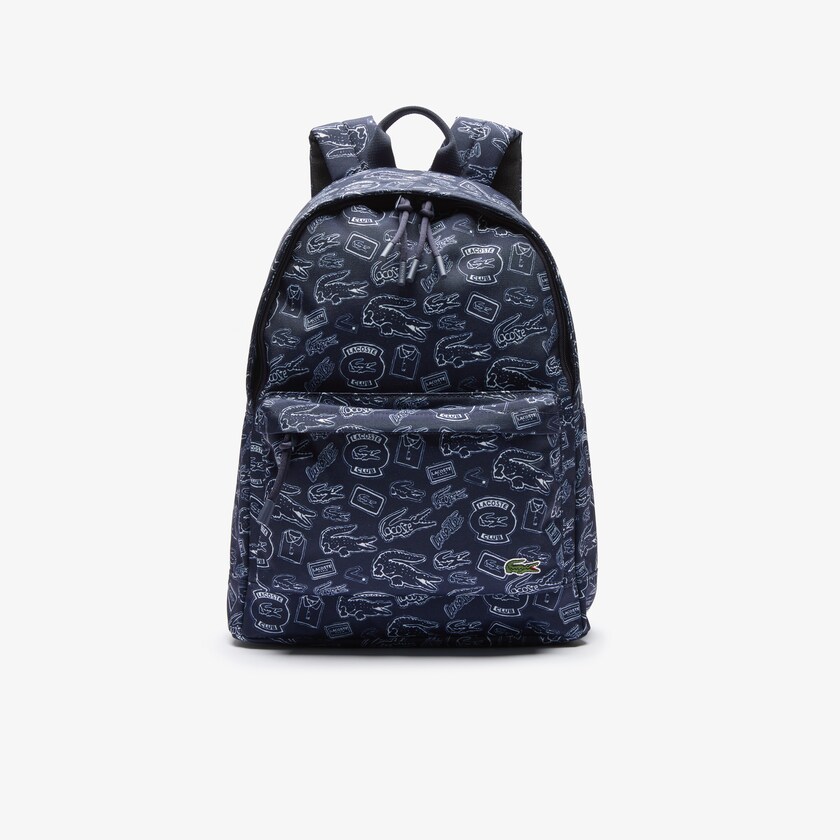 Mochilas Azul Marinho Azuis Branco Masculino Lacoste Neocroc Pattern Canvas YS4-94319L5