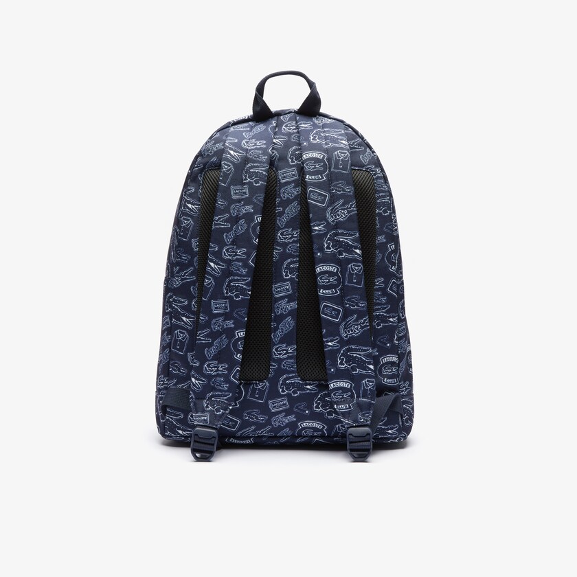 Mochilas Azul Marinho Azuis Branco Masculino Lacoste Neocroc Pattern Canvas YS4-94319L5