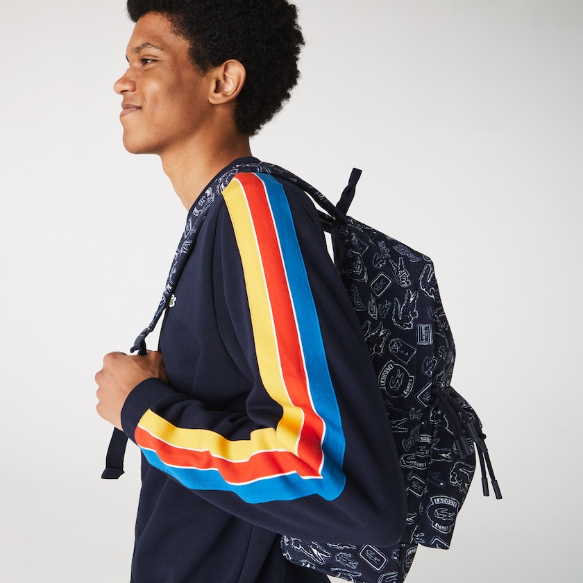 Mochilas Azul Marinho Azuis Branco Masculino Lacoste Neocroc Pattern Canvas YS4-94319L5