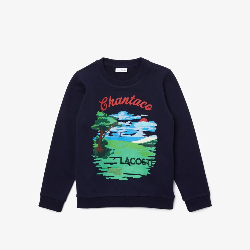 Moletons Azul Marinho Azuis Branco Criança Lacoste Chantaco Print Fleece HF5-58745S5