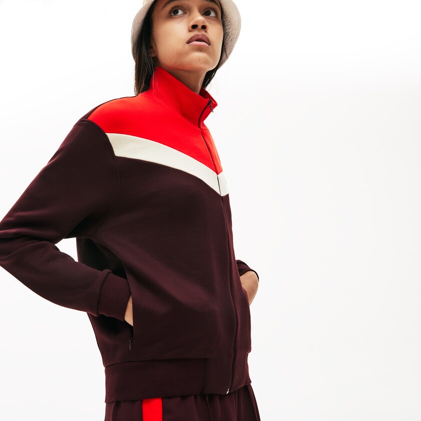Moletons Vermelhas Escuro Bege Vermelhas Feminino Lacoste Color-Block Fleece Zip Up DT9-01320V9