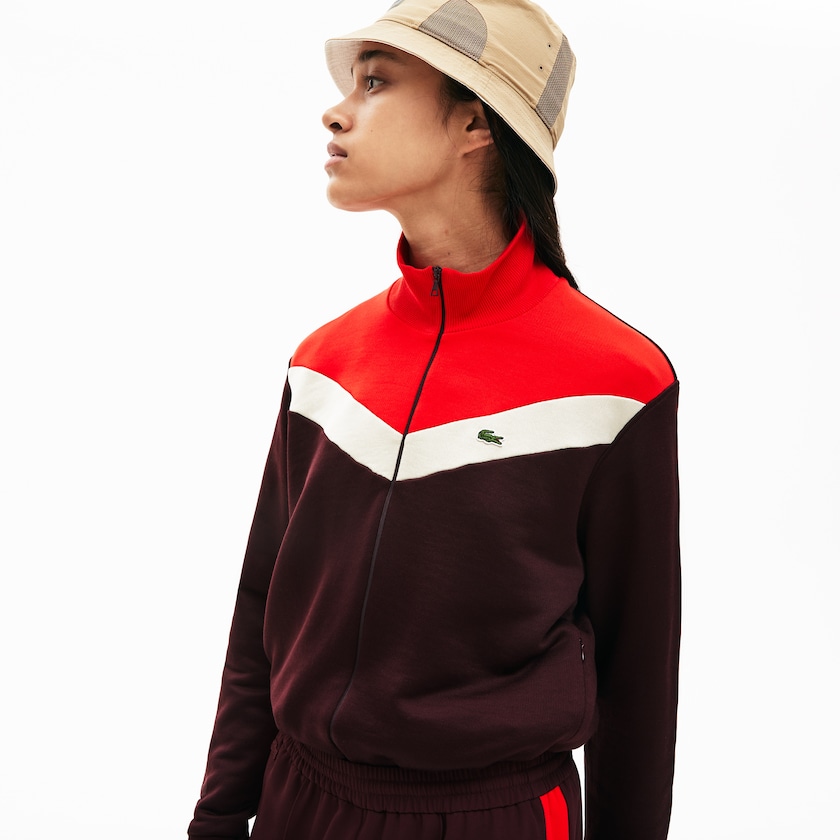 Moletons Vermelhas Escuro Bege Vermelhas Feminino Lacoste Color-Block Fleece Zip Up DT9-01320V9
