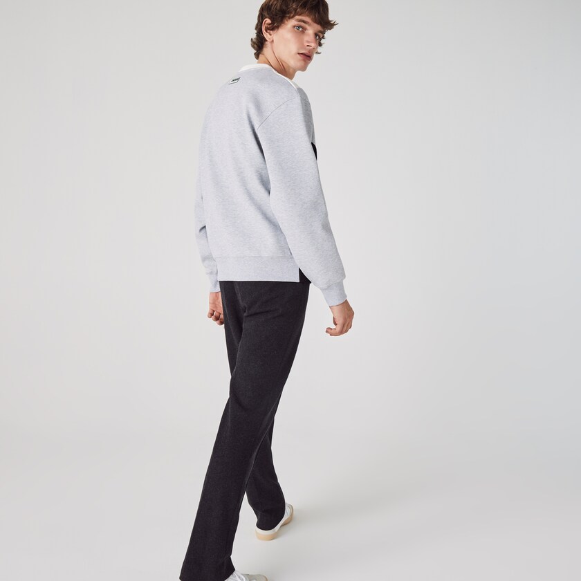 Moletons Pretas Cinzentas Branco Masculino Lacoste Colorblock Cotton Blend Crew Neck FZ7-90419T6