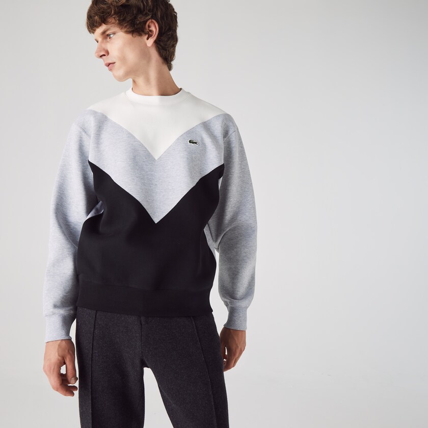 Moletons Pretas Cinzentas Branco Masculino Lacoste Colorblock Cotton Blend Crew Neck FZ7-90419T6