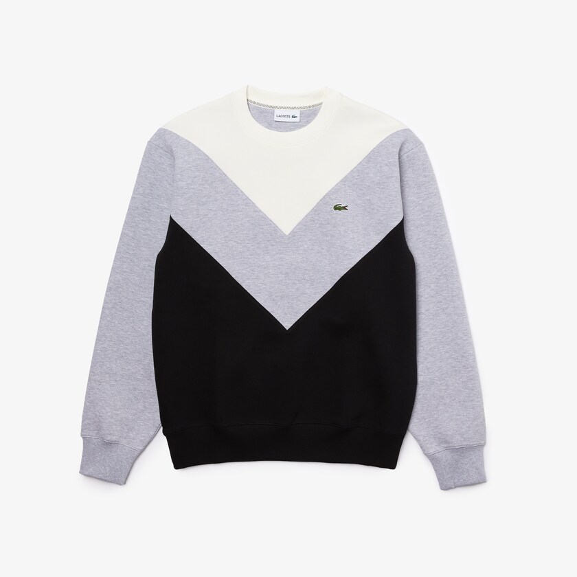 Moletons Pretas Cinzentas Branco Masculino Lacoste Colorblock Cotton Blend Crew Neck FZ7-90419T6