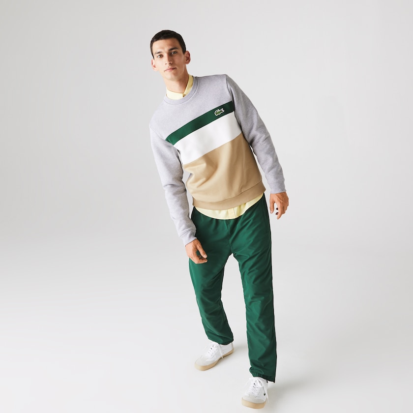 Moletons Bege Branco Verdes Cinzentas Masculino Lacoste Colorblock Fleece Crew Neck VH5-73977Z9