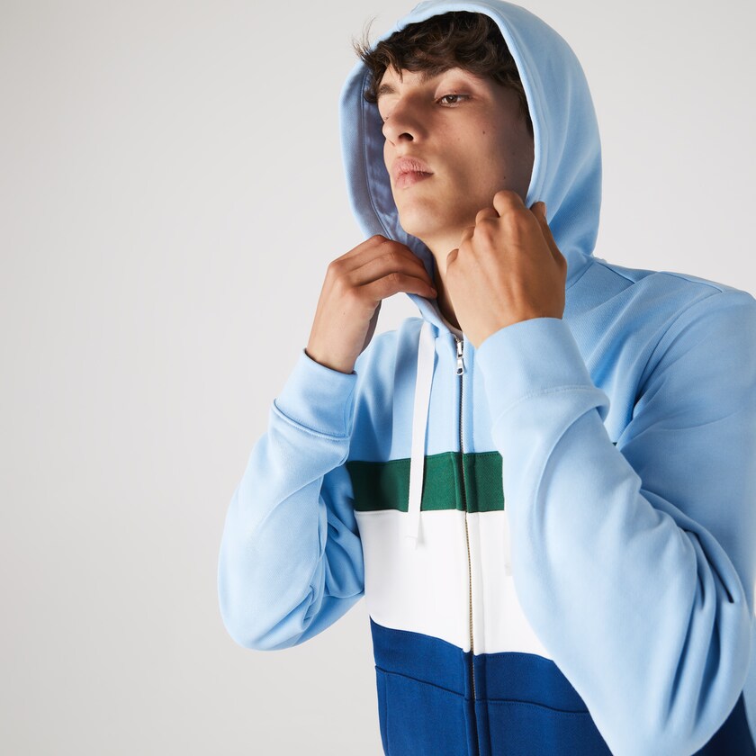 Moletons Azuis Branco Verdes Azuis Masculino Lacoste Colorblock Fleece Zippered Hooded IH2-85798Q9