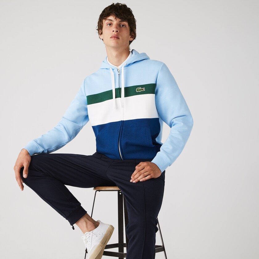 Moletons Azuis Branco Verdes Azuis Masculino Lacoste Colorblock Fleece Zippered Hooded IH2-85798Q9