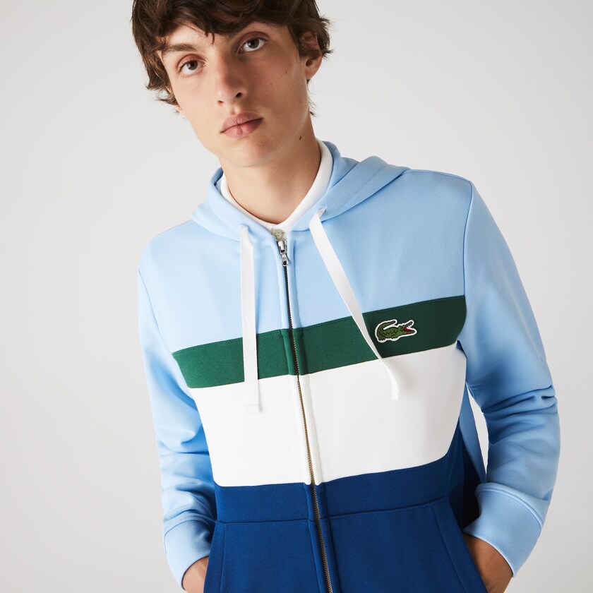 Moletons Azuis Branco Verdes Azuis Masculino Lacoste Colorblock Fleece Zippered Hooded IH2-85798Q9