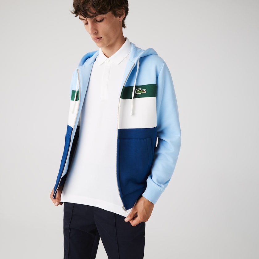 Moletons Azuis Branco Verdes Azuis Masculino Lacoste Colorblock Fleece Zippered Hooded IH2-85798Q9