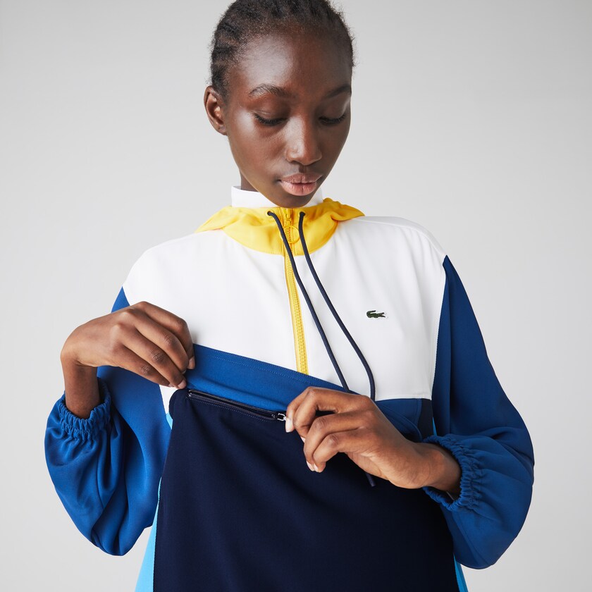 Moletons Azul Marinho Azuis Azuis Branco Amarelas Feminino Lacoste Colorblock Zip-Front Hooded JY1-17091H7