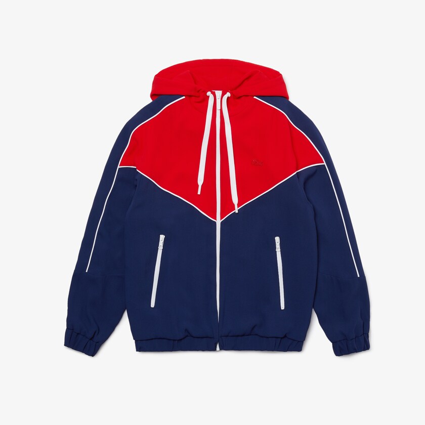 Moletons Azuis Branco Vermelhas Feminino Lacoste Colorblock Zip-Up Hoodie HM1-53055A5