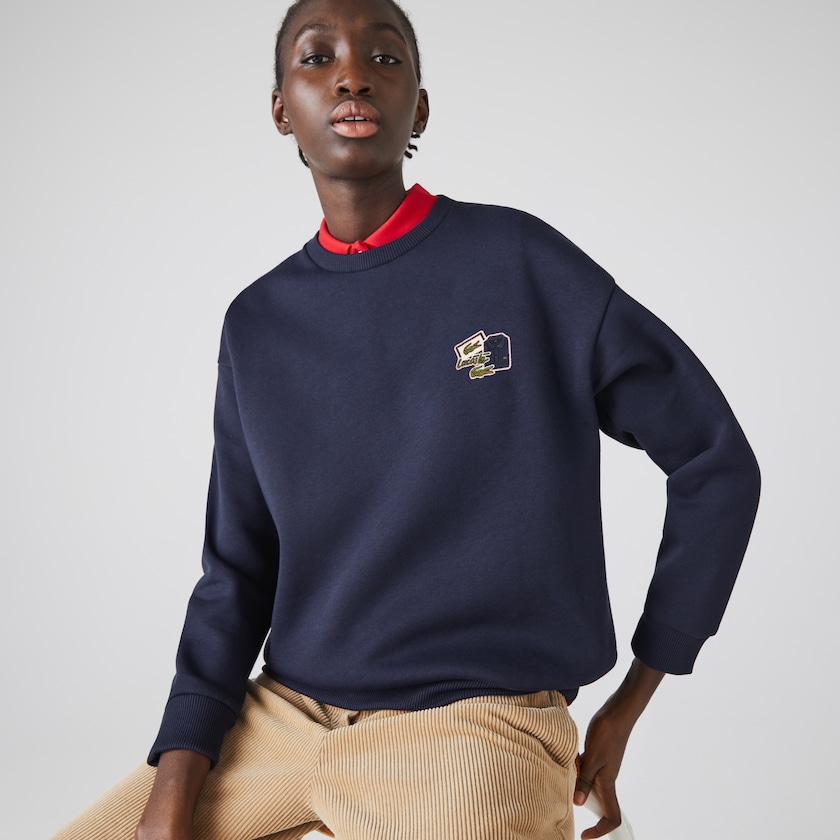 Moletons Azul Marinho Azuis Feminino Lacoste Crew Neck Badge Fleece GX6-49144A7