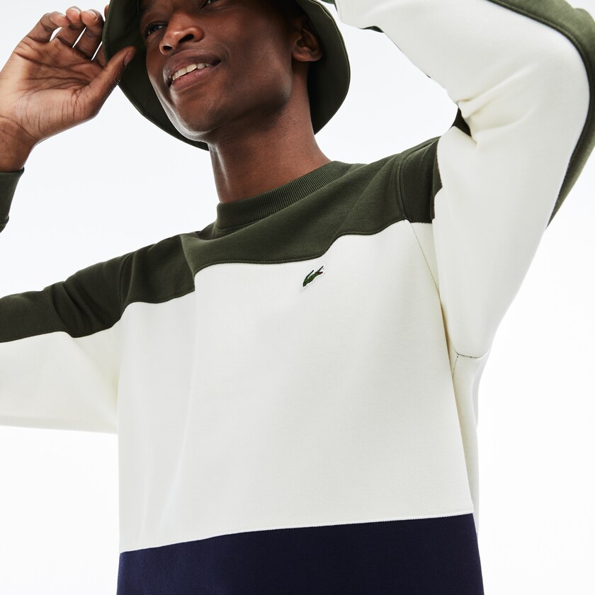 Moletons Azul Marinho Azuis Branco Caqui Verdes Masculino Lacoste Crew Neck Colorblock Piqué Fleece OZ2-31373R2