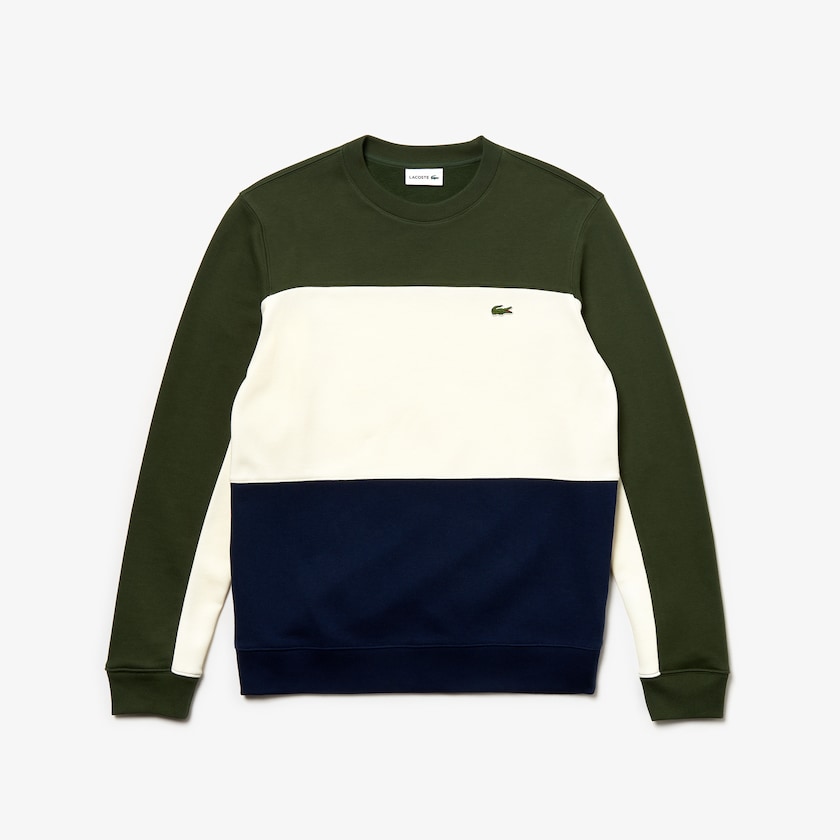 Moletons Azul Marinho Azuis Branco Caqui Verdes Masculino Lacoste Crew Neck Colorblock Piqué Fleece OZ2-31373R2