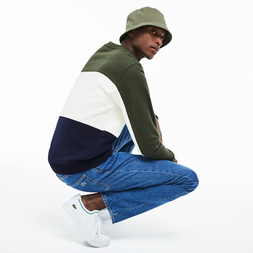 Moletons Azul Marinho Azuis Branco Caqui Verdes Masculino Lacoste Crew Neck Colorblock Piqué Fleece OZ2-31373R2