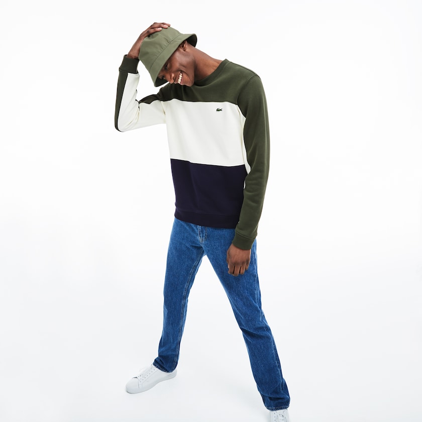 Moletons Azul Marinho Azuis Branco Caqui Verdes Masculino Lacoste Crew Neck Colorblock Piqué Fleece OZ2-31373R2