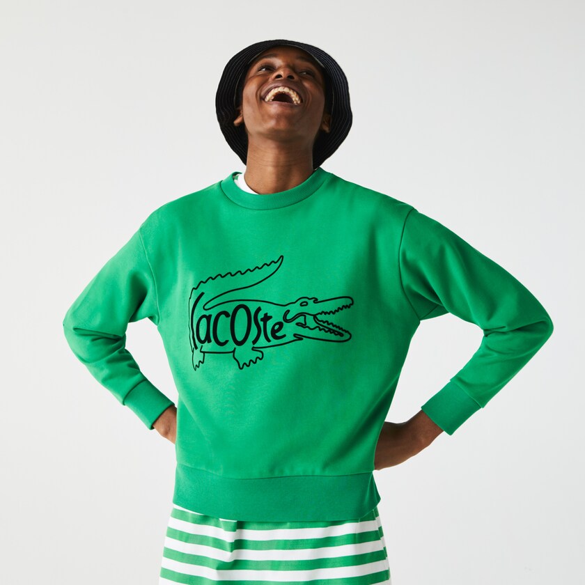 Moletons Verdes Feminino Lacoste Crew Neck Crocodile Print Cotton Fleece JG8-24472D6