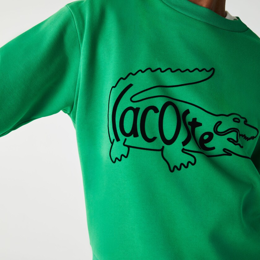 Moletons Verdes Feminino Lacoste Crew Neck Crocodile Print Cotton Fleece JG8-24472D6