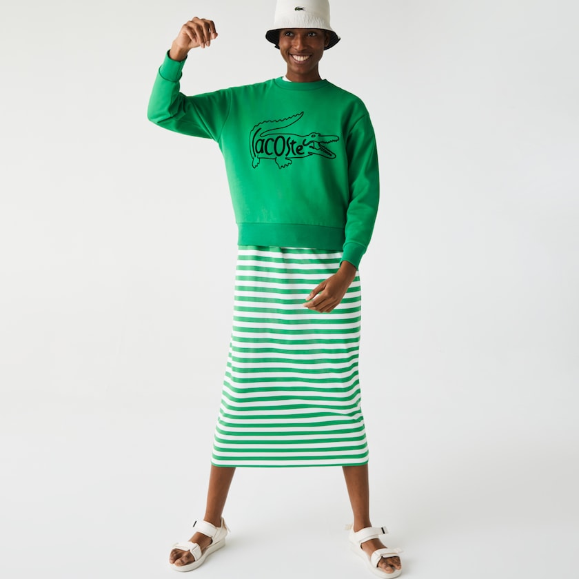 Moletons Verdes Feminino Lacoste Crew Neck Crocodile Print Cotton Fleece JG8-24472D6