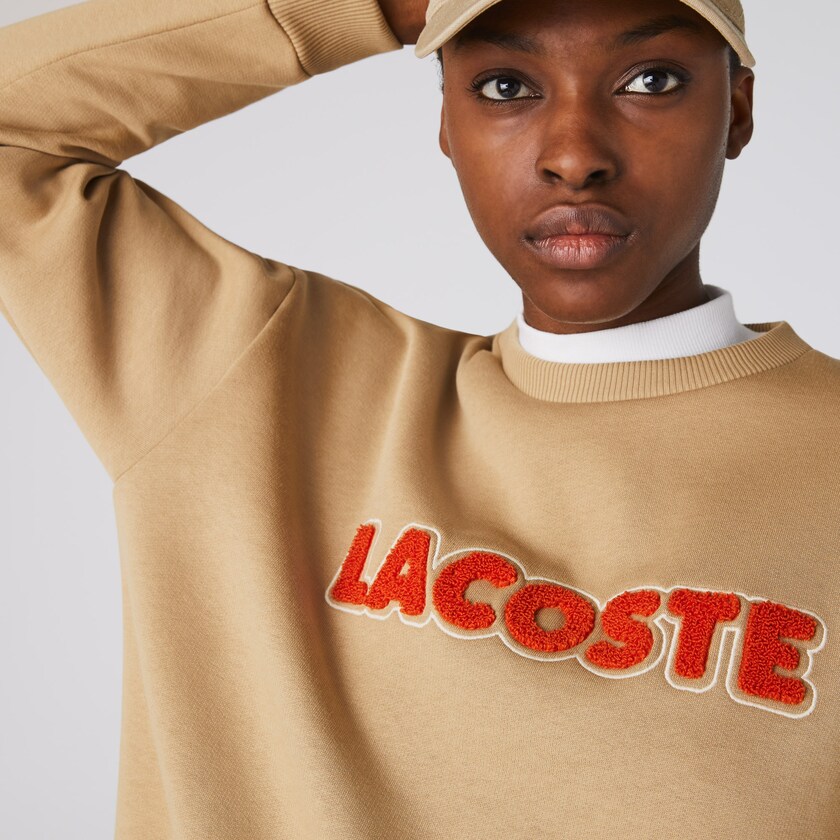 Moletons Bege Feminino Lacoste Crew Neck Embroidered Fleece XZ0-86798G9
