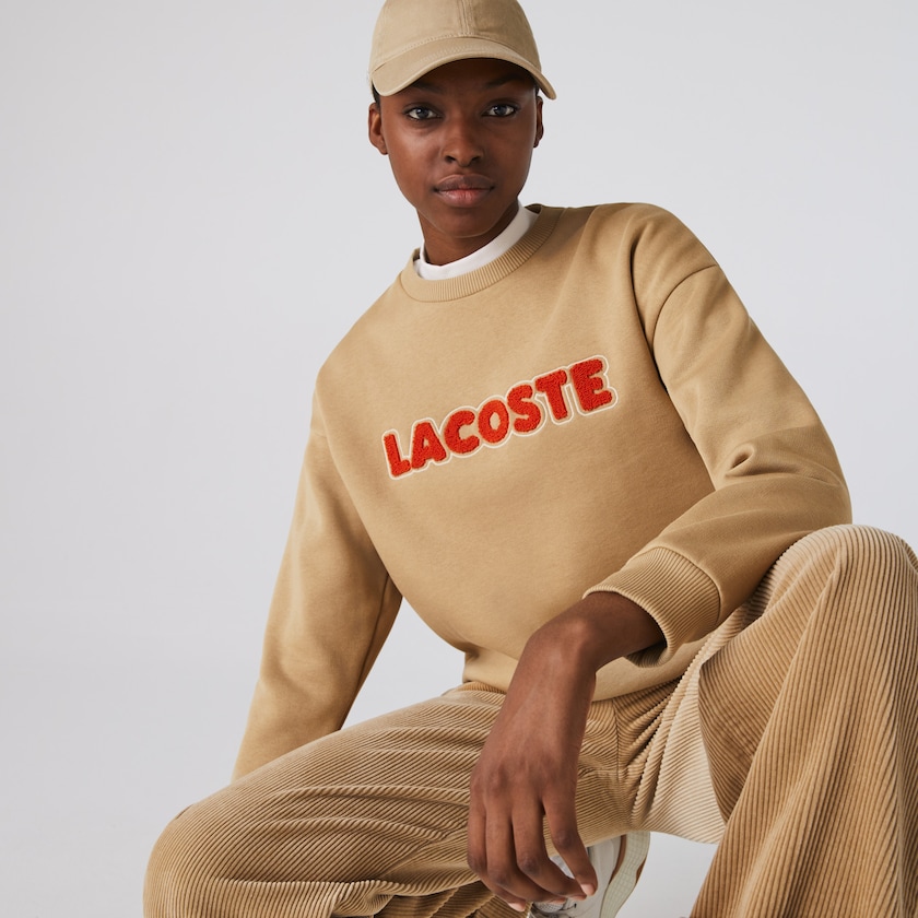 Moletons Bege Feminino Lacoste Crew Neck Embroidered Fleece XZ0-86798G9