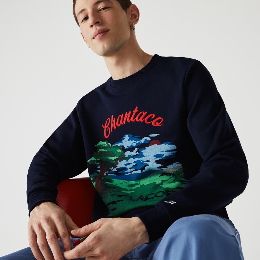 Moletons Azul Marinho Azuis Vermelhas Masculino Lacoste Crew Neck Landscape Print Fleece MJ6-32573A5
