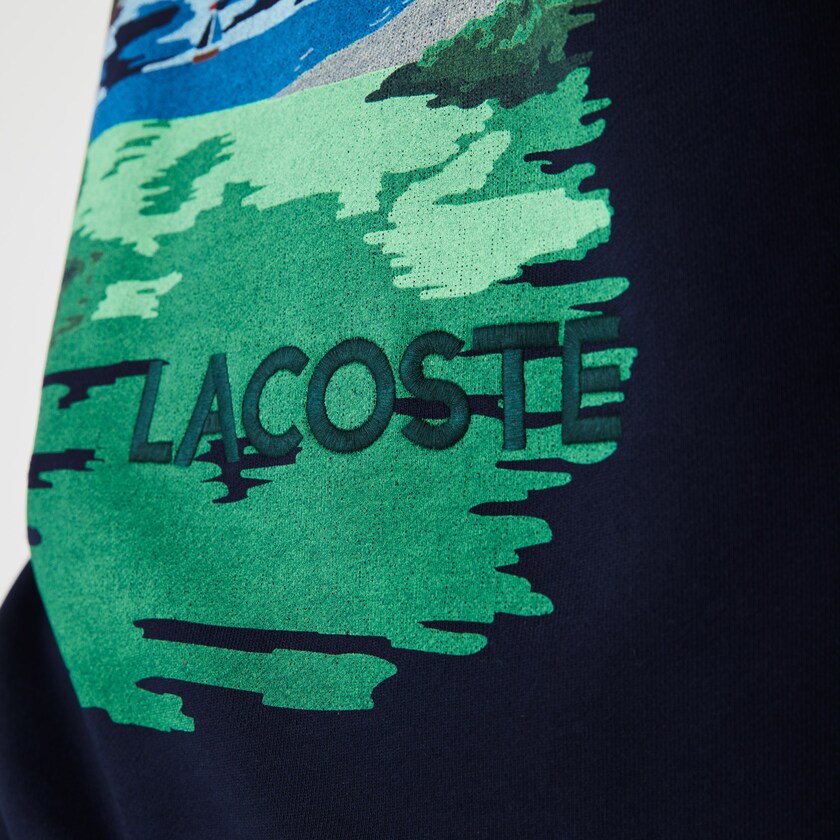 Moletons Azul Marinho Azuis Vermelhas Masculino Lacoste Crew Neck Landscape Print Fleece MJ6-32573A5