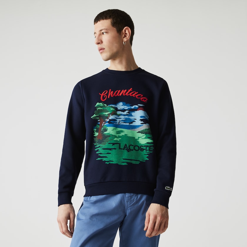 Moletons Azul Marinho Azuis Vermelhas Masculino Lacoste Crew Neck Landscape Print Fleece MJ6-32573A5