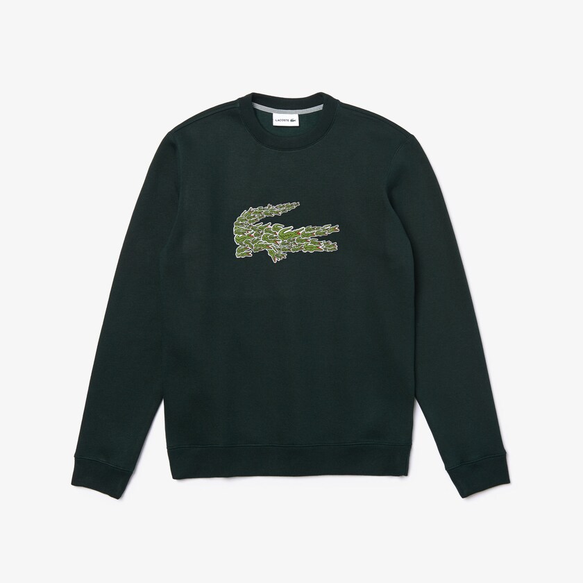 Moletons Verdes Masculino Lacoste Crewneck Croco Magic Logo Fleece RH1-08240Y5