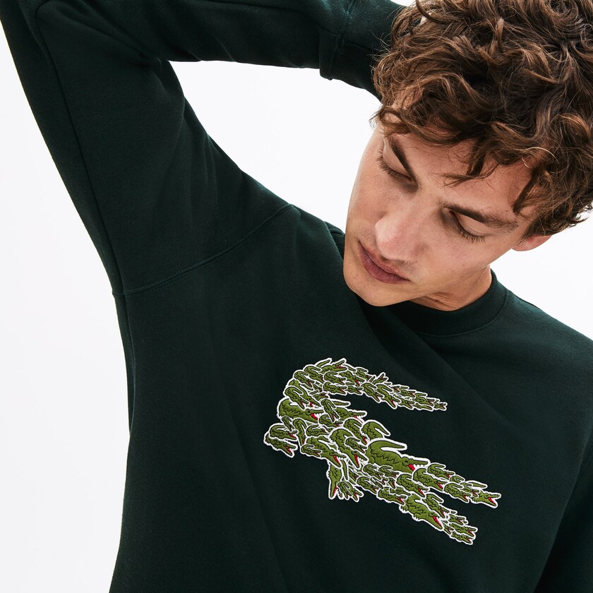 Moletons Verdes Masculino Lacoste Crewneck Croco Magic Logo Fleece RH1-08240Y5