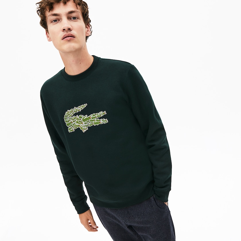 Moletons Verdes Masculino Lacoste Crewneck Croco Magic Logo Fleece RH1-08240Y5