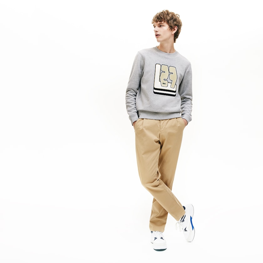 Moletons Cinzentas Masculino Lacoste Crewneck L27-Print Cotton Blend QH6-94229L7