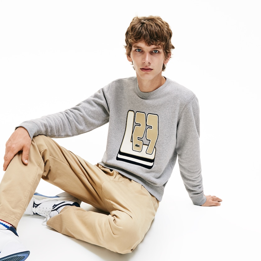 Moletons Cinzentas Masculino Lacoste Crewneck L27-Print Cotton Blend QH6-94229L7