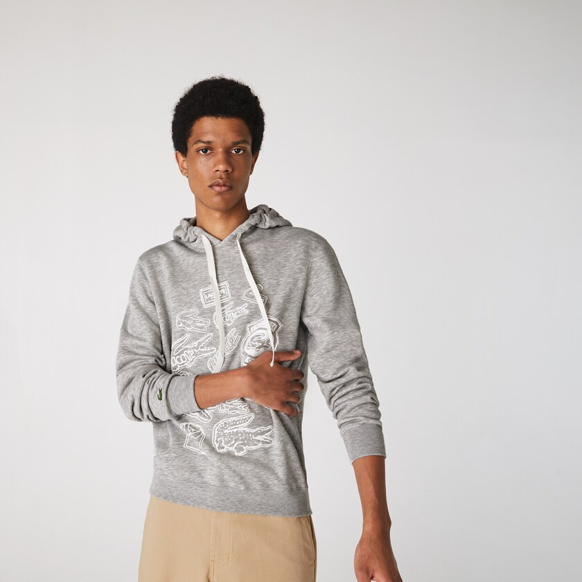 Moletons Cinzentas Masculino Lacoste Hooded Badge Print Fleece JM2-73237K1