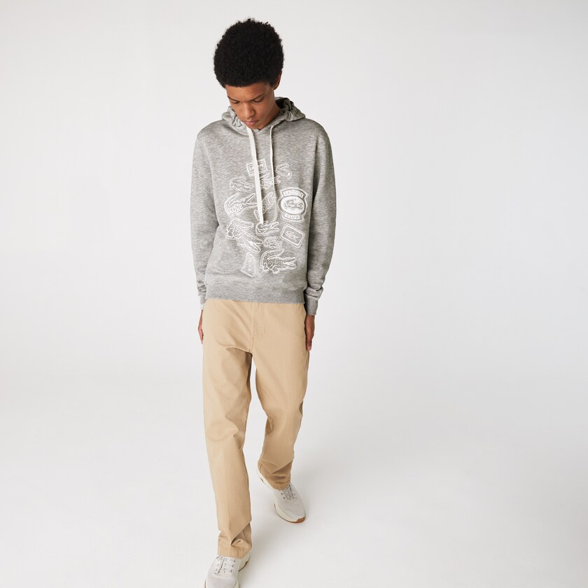 Moletons Cinzentas Masculino Lacoste Hooded Badge Print Fleece JM2-73237K1