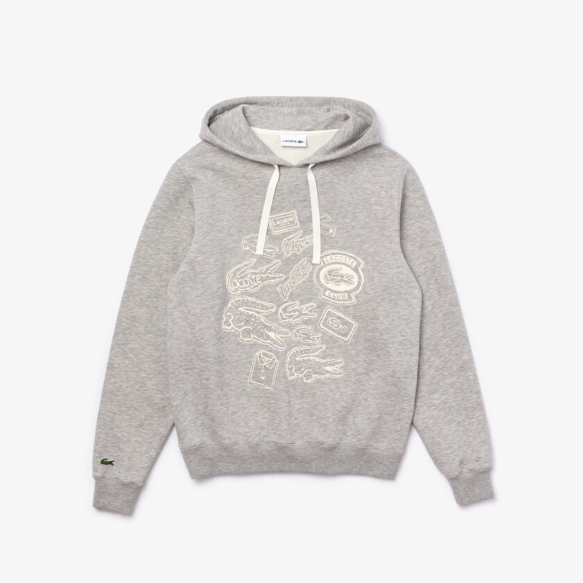 Moletons Cinzentas Masculino Lacoste Hooded Badge Print Fleece JM2-73237K1