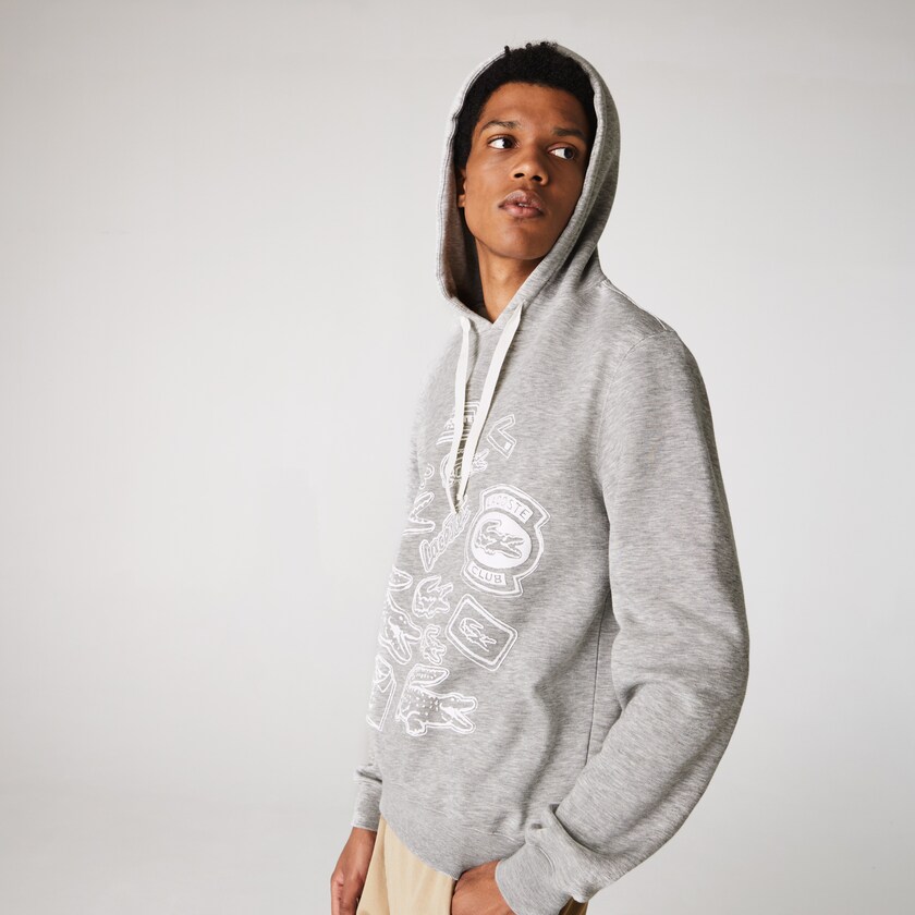 Moletons Cinzentas Masculino Lacoste Hooded Badge Print Fleece JM2-73237K1