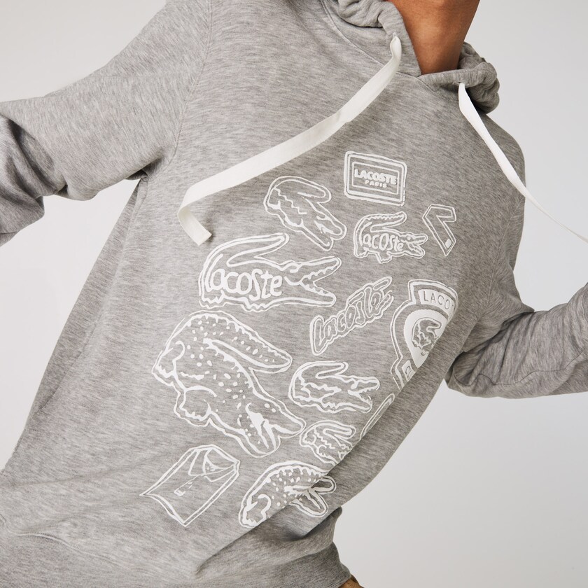 Moletons Cinzentas Masculino Lacoste Hooded Badge Print Fleece JM2-73237K1