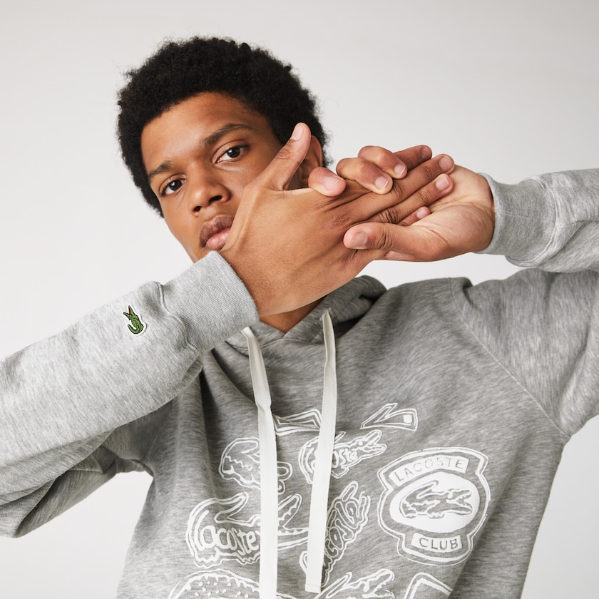 Moletons Cinzentas Masculino Lacoste Hooded Badge Print Fleece JM2-73237K1