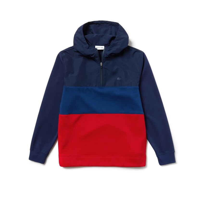 Moletons Azul Marinho Azuis Vermelhas Masculino Lacoste Hooded Colorblock Fleece Jersey YA5-68276N2