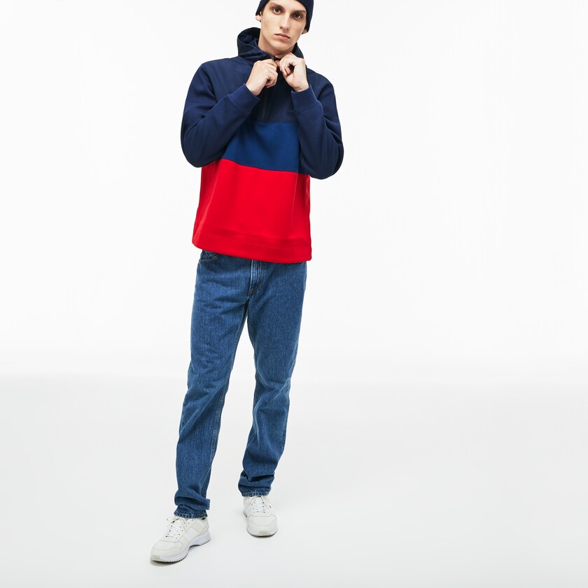 Moletons Azul Marinho Azuis Vermelhas Masculino Lacoste Hooded Colorblock Fleece Jersey YA5-68276N2