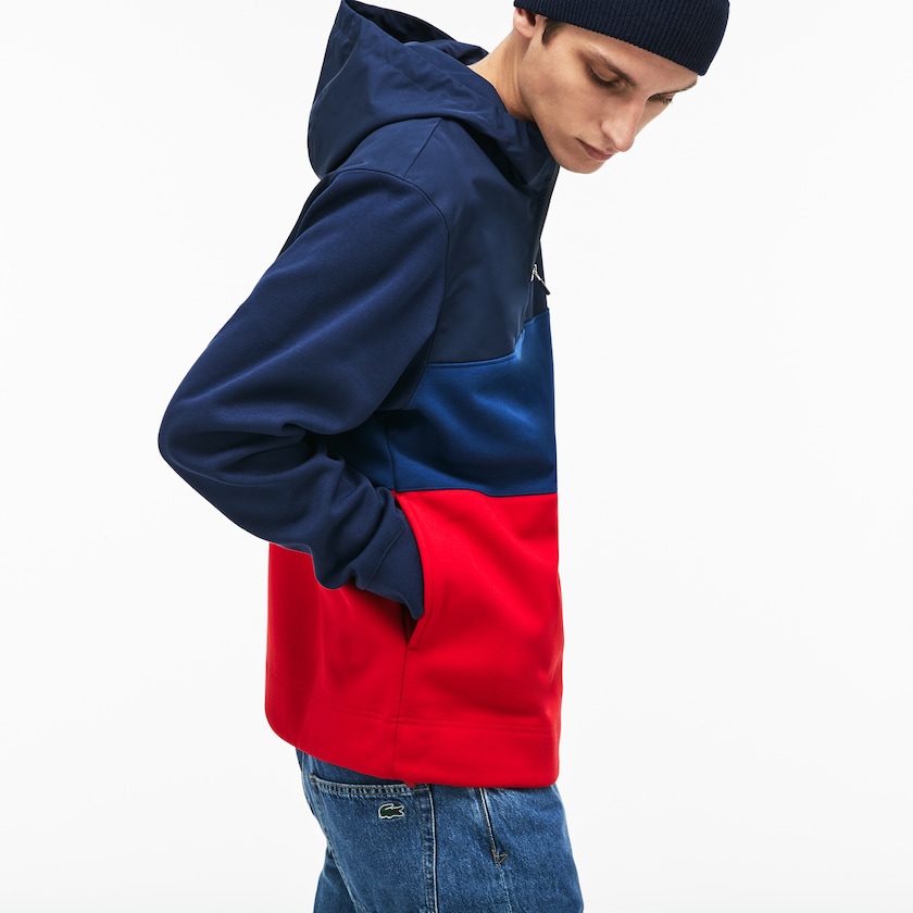 Moletons Azul Marinho Azuis Vermelhas Masculino Lacoste Hooded Colorblock Fleece Jersey YA5-68276N2