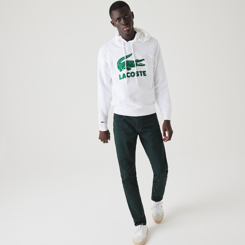 Moletons Branco Masculino Lacoste Hooded Fleece With Printed Logo MF5-68576L1