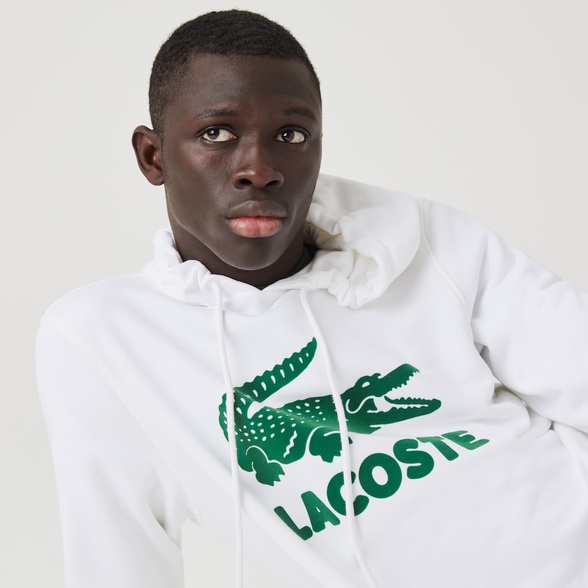 Moletons Branco Masculino Lacoste Hooded Fleece With Printed Logo MF5-68576L1
