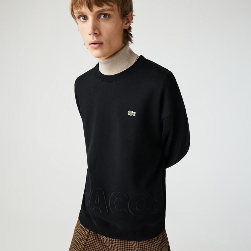 Moletons Pretas Masculino Lacoste LIVE Crew Neck Embroidered Cotton Blend VW2-86038H9